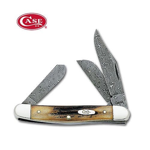 Case LE Stag Damascus Tiny Trapper Folding Knife