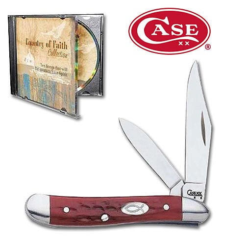 Case Dark Red Bone Peanut Folding Knife with CD
