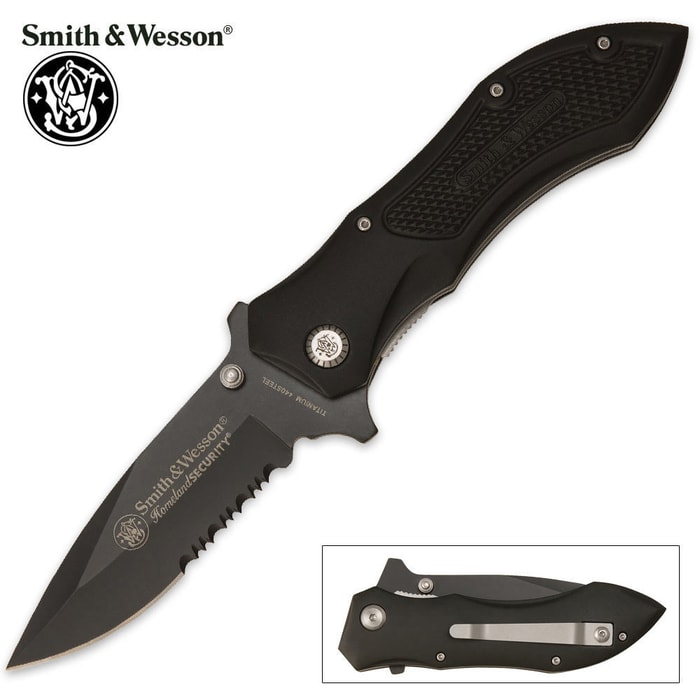 Smith & Wesson Serrated Black Homeland Security Drop Point Folding Knife