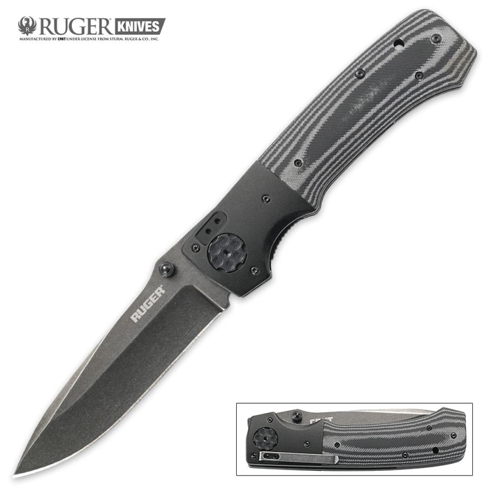 CRKT Ruger All-Cylinders +P Pocket Knife | Black Stonewashed Blade Finish | G10 Handle