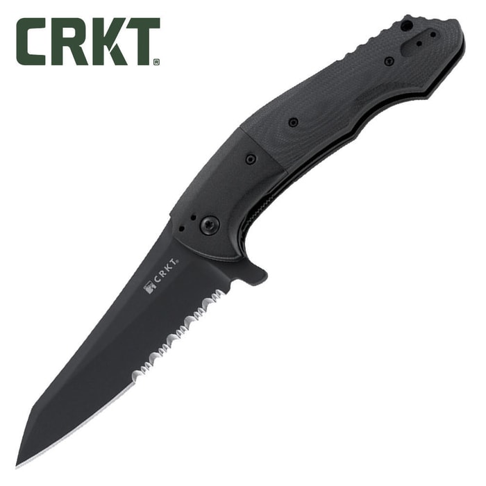 CRKT Mah Eraser Black Tactical Pocket Knife Half-Serrate