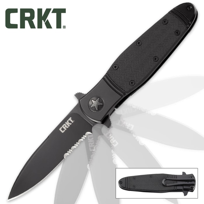 CRKT Bombastic Pocket Knife | Triple Point Serrations | IKBS Ball Bearing Pivot System | Black