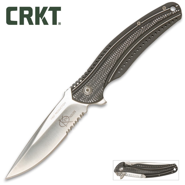 Columbia River Ripple Charcoal Scales Serrated Folding Knife