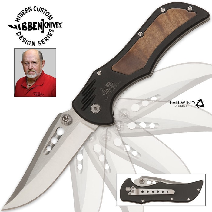 Gil Hibben Tailwind Assisted Opening Pro Pocket Knife Burlwood