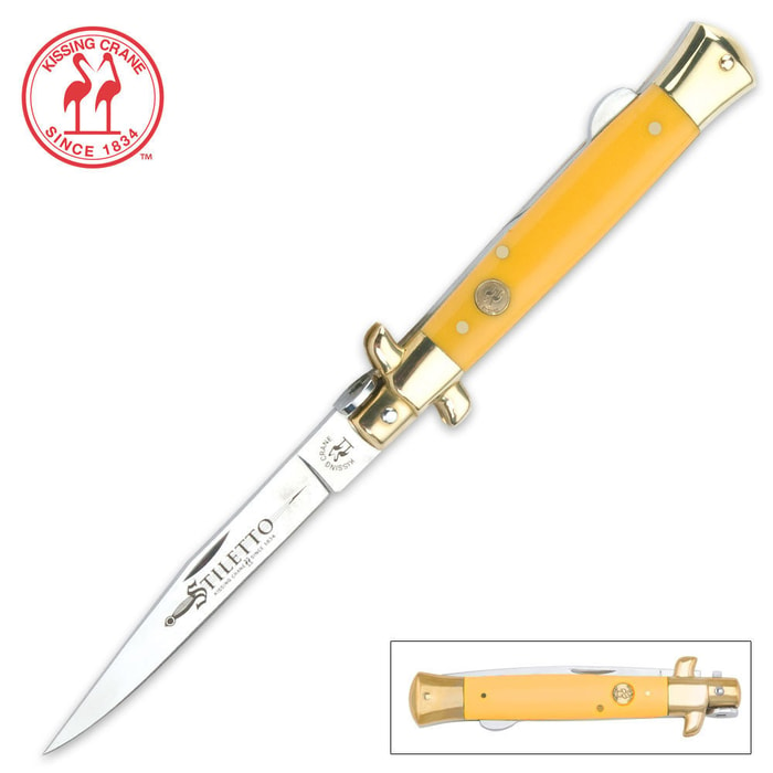 Kissing Crane Yellow Composite Stiletto Pocket Knife