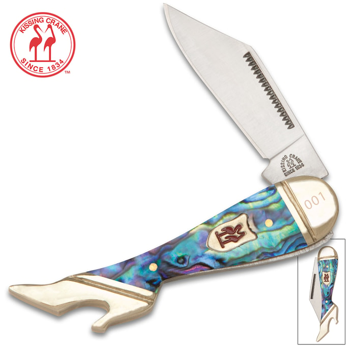 Kissing Crane Genuine Abalone Leg Knife Pocket Knife