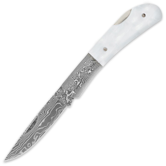 Kriegar Genuine Pearl Damascus Lockback Folding Knife