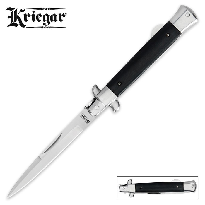 Kriegar German Stiletto Pocket Knife - Black Wood
