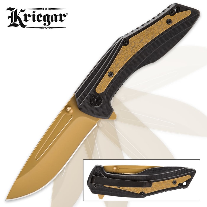 Kriegar Dawn Ecliptic Assisted Opening Pocket Knife - G10 Handle / Golden Titanium Finish