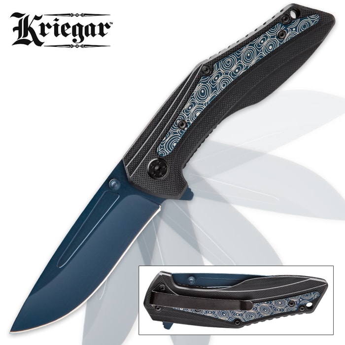 Kriegar Midnight Ecliptic Assisted Opening Pocket Knife - G10 Handle / Midnight Blue Titanium Finish