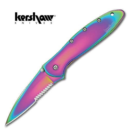 Kershaw Serrated Leek Rainbow Folding Knife