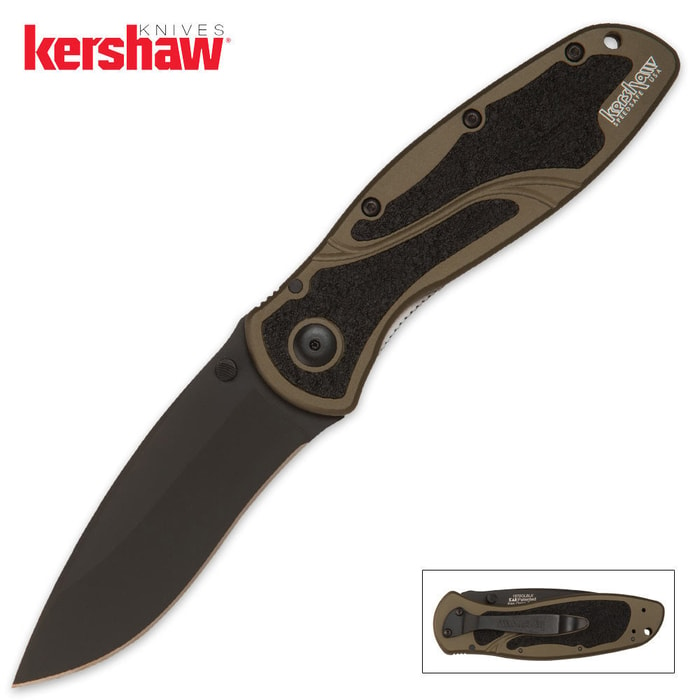 Kershaw Blur Assisted Opening Pocket Knife Olive Black Blade