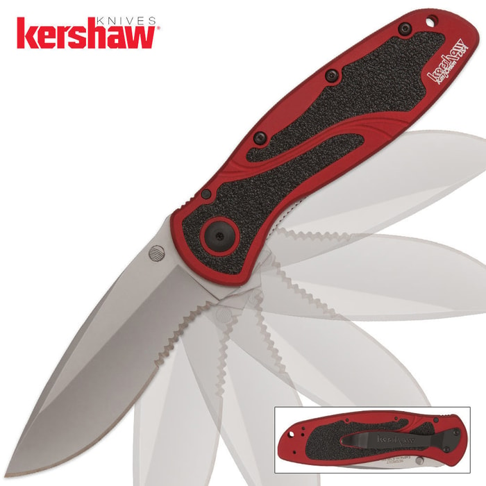 Kershaw Blur Red Drop Point Serrated Knife