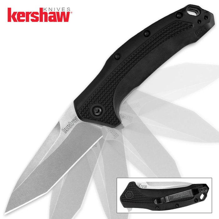 Kershaw Link Stonewash Assisted Opening Folding Pocket Knife Tanto Blade