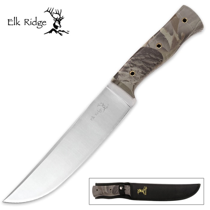Elk Ridge Fixed Blade Hunting Knife Pakkawood Forest Camo