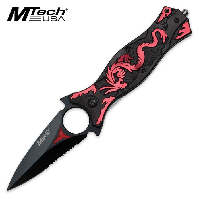 MTech USA Fantasy Flying Dragon Folding Pocket Knife Pink