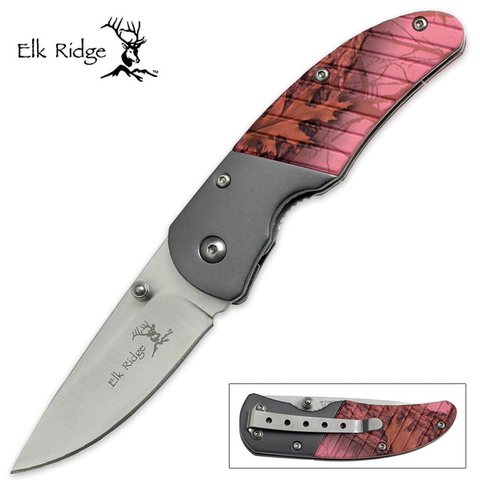 Elk Ridge Pink Forest Camo Folding Pocket Knife