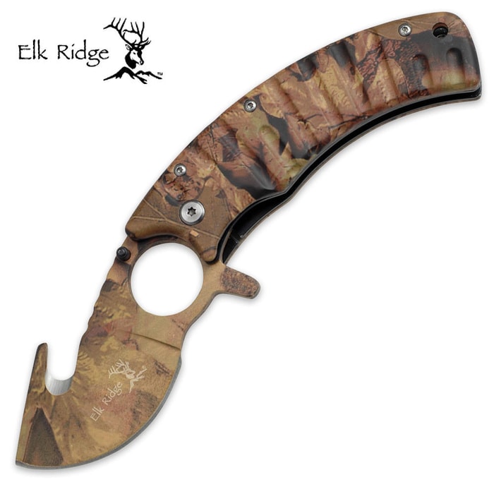 Elk Ridge Folding Skinner Knife With Gut Hook Forest Camo