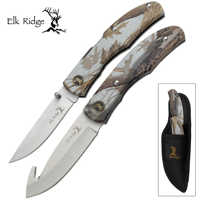Elk Ridge Two Piece Folding & Fixed Blade Gut Hook Knife Set