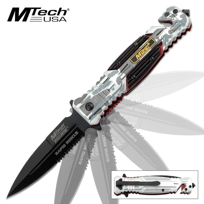 MTech Ballistic 800 Assisted Open Spear Point Folding Pocket Knife Winter Camo