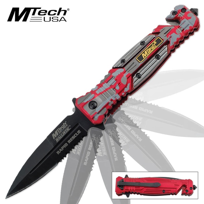 MTech Ballistic 800 Assisted Open Spear Point Folding Pocket Knife Red Camo