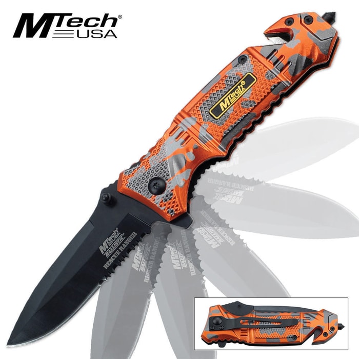 MTech Ballistic Assisted Open Folding Pocket Knife Orange Camo