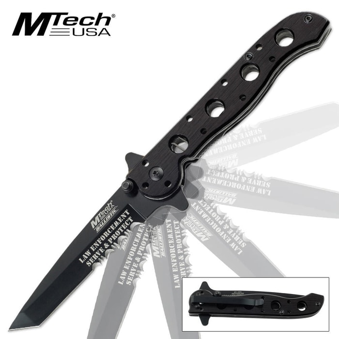 MTech Ballistic Assisted Open Law Enforcement Tanto Folding Pocket Knife Black