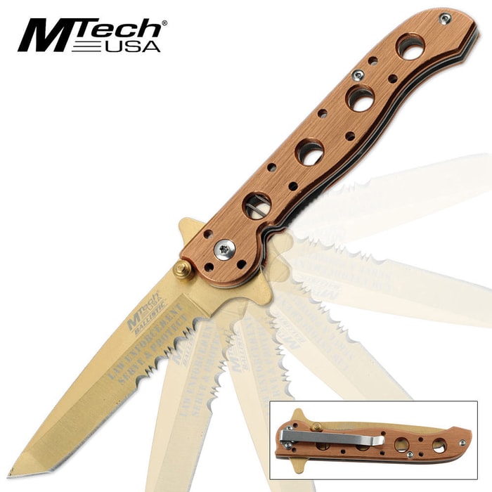 MTech Ballistic Assisted Open Law Enforcement Tanto Folding Pocket Knife Copper