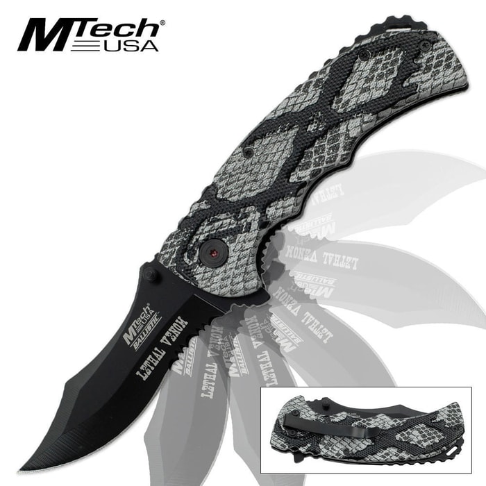 MTech Ballistic Lethal Venom Assisted Open Pocket Knife Snake Skin Camo Grey