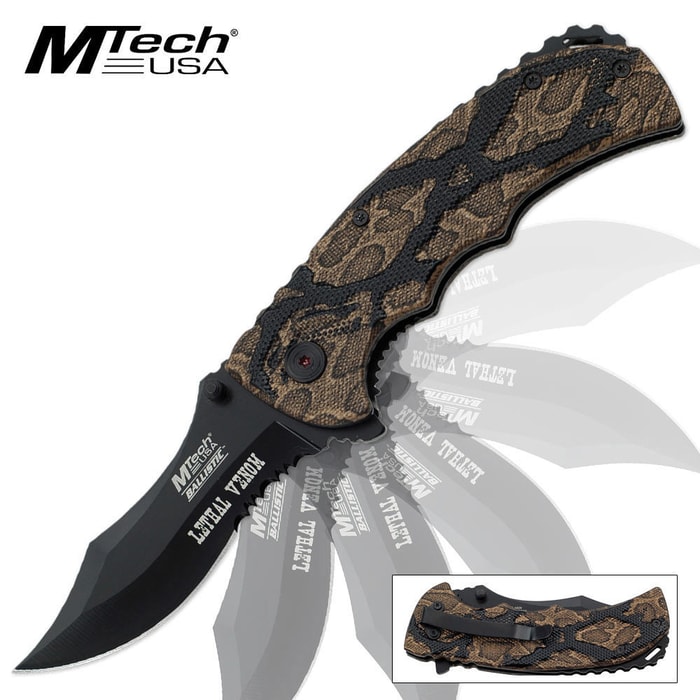 MTech Ballistic Lethal Venom Assisted Open Pocket Knife Snake Skin Camo Brown