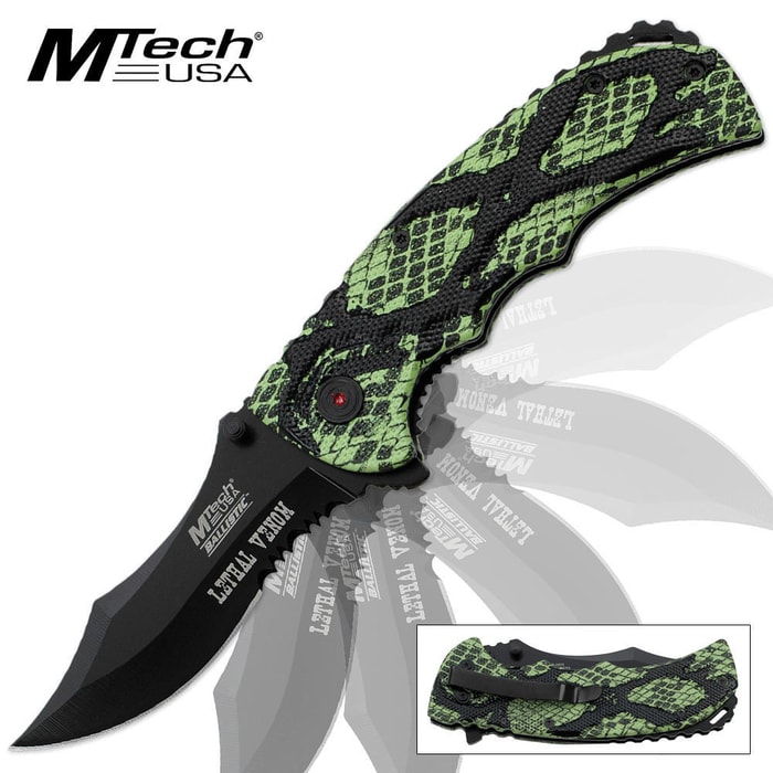 MTech Ballistic Lethal Venom Assisted Open Pocket Knife Snake Skin Camo Green