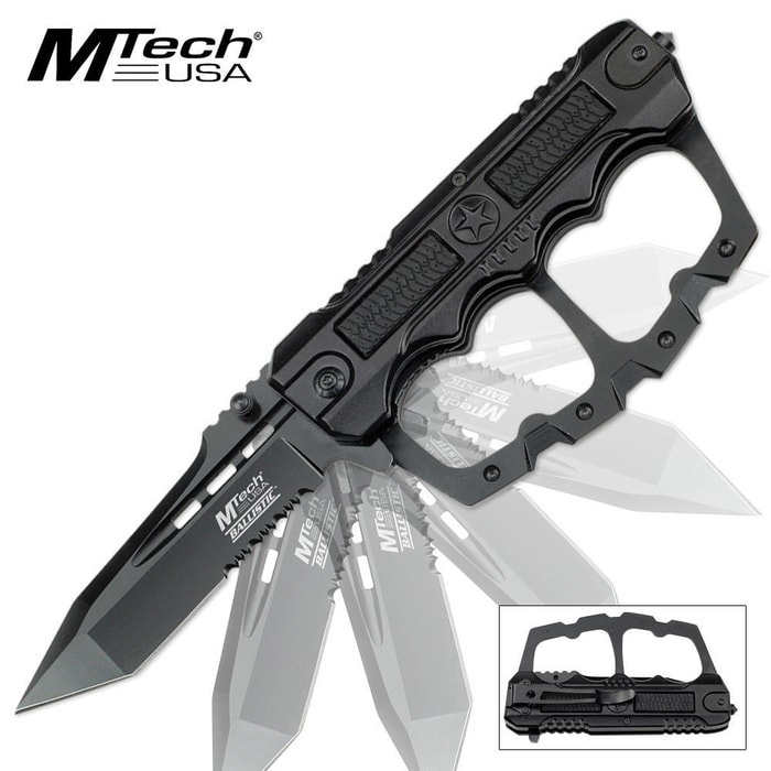 MTech Ballistic Assisted Open Knuckle Guard Folding Pocket Knife Black