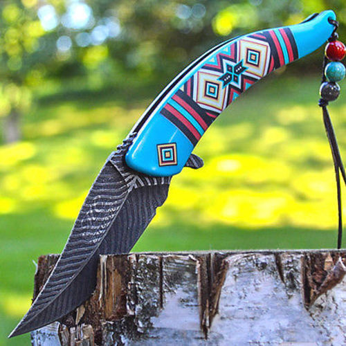 Indian Warrior Blue Spring Assisted Pocket Knife