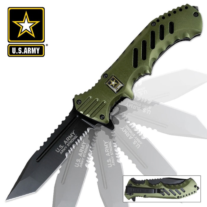 Officially Licensed U.S. Army Cavalry Assisted Opening Folding Pocket Knife Green