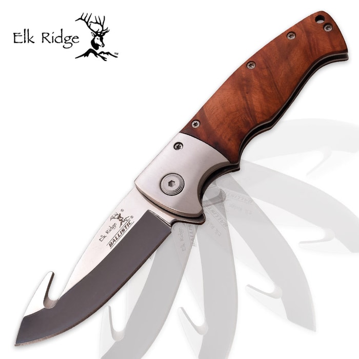 Elk Ridge Spring Assisted Opening Burl Wood Handle Knife