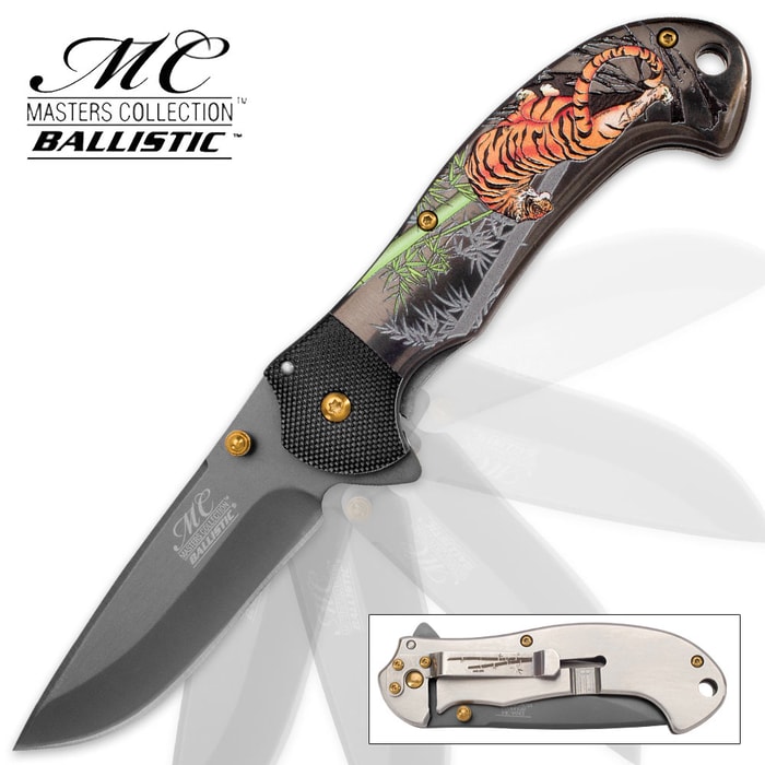 Masters Collection Wild Tiger Assisted Opening Pocket Knife - Black