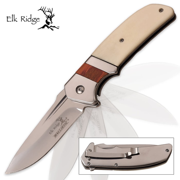 Elk Ridge Ballistic Barndoor Assisted Opening Pocket Knife - Genuine Bone and Brown Pakkawood
