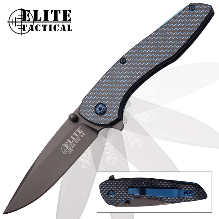 Elite Tactical Azurite Pocket Knife - One-Handed Opening - Woven Carbon Fiber Handle