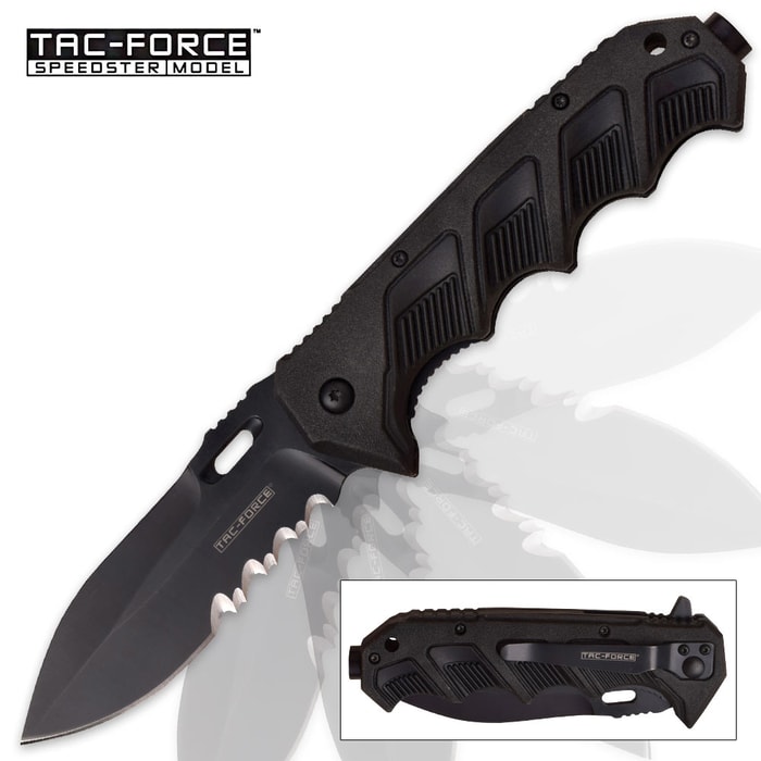 Tac Force Ironclad Speedster Assisted Opening Pocket Knife - Partially Serrated - All-Black