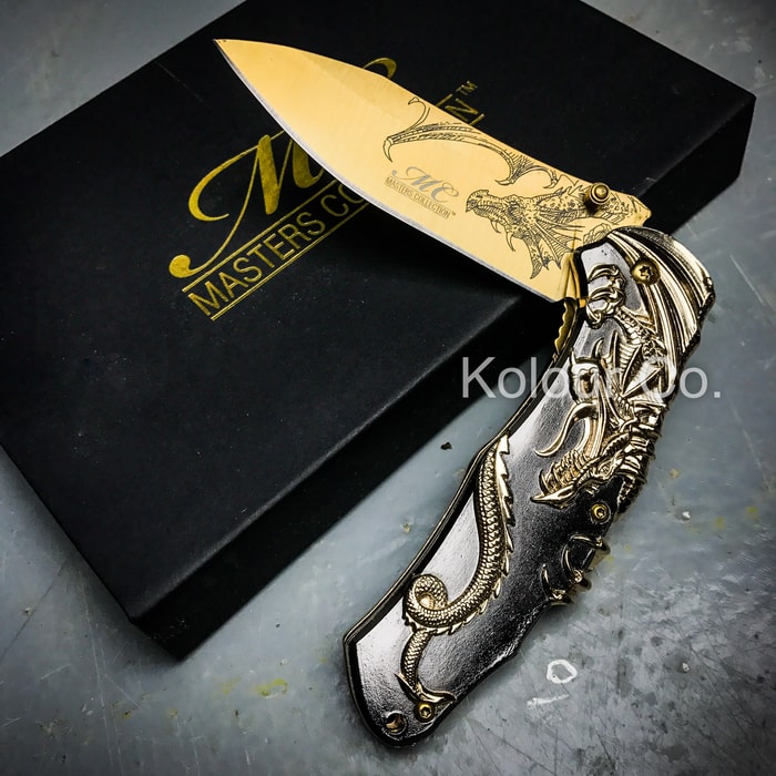 Master's Collection Golden Dragon Assisted Opening Pocket Knife with Gift Box