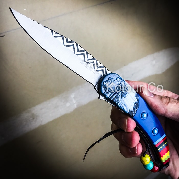 Masters Collection Native American Pocket Knife - Blue