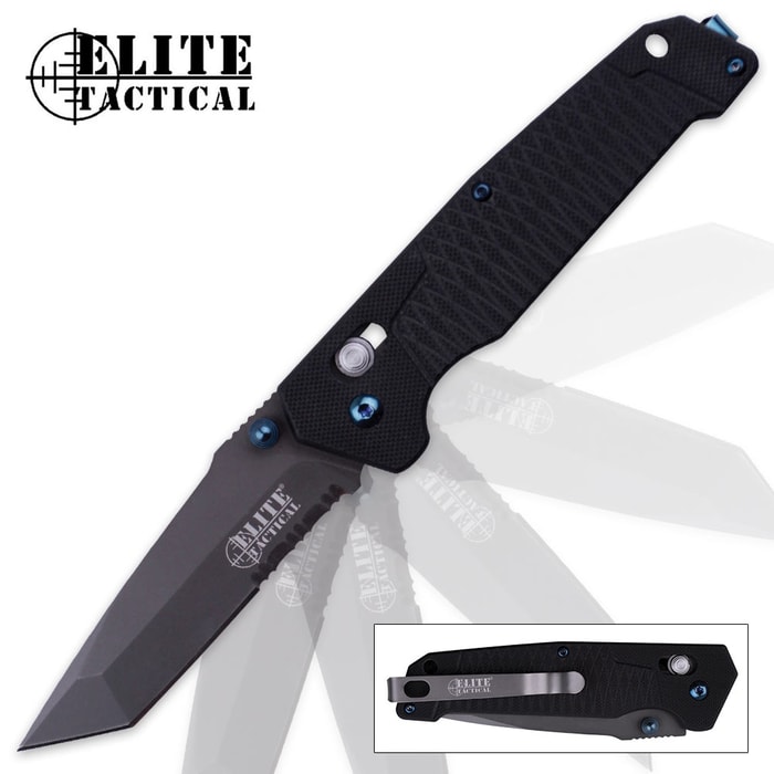 Elite Tactical Ghost Tanto Pocket Knife - Ball Bearing Pivot - G10 Handle - Partially Serrated