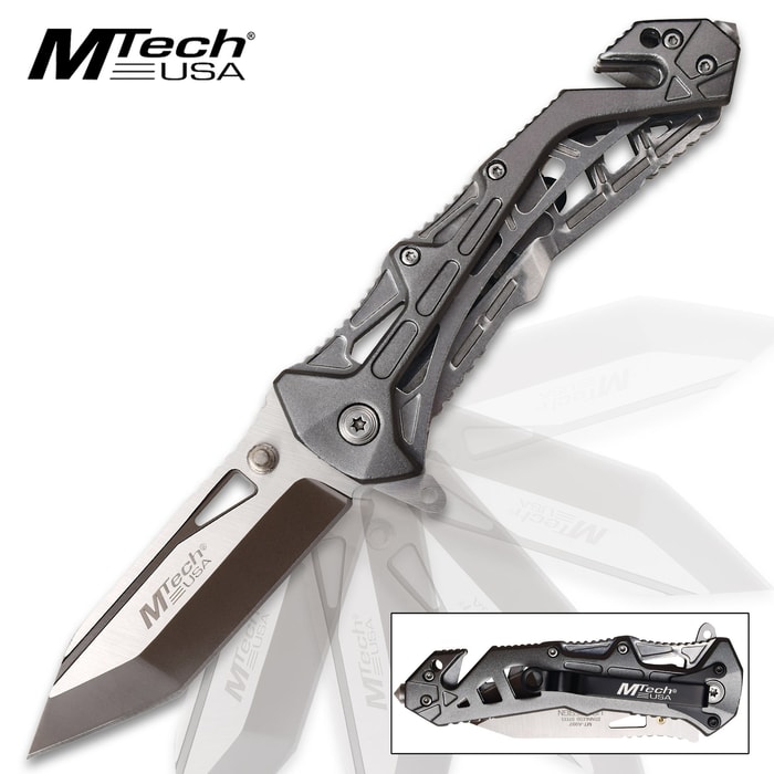MTech Black Skeleton Pocket Knife - 3Cr13 Steel Blade, Black Anodized Aluminum Handle, Pocket Clip - 4 1/2” Closed