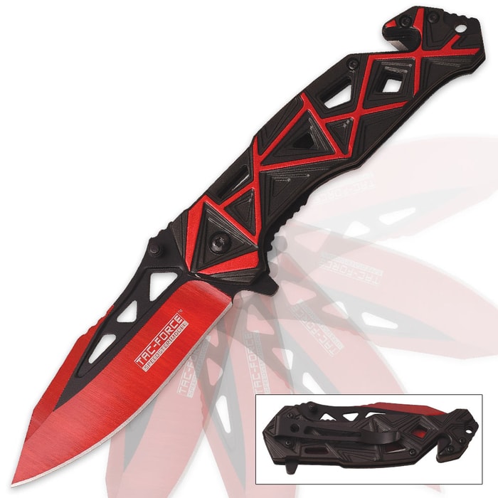 Tac-Force Prism Speedster Assisted-Open Pocket Knife - Black and Red