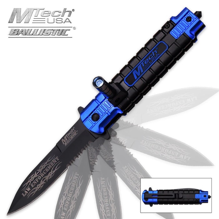 MTech Ballistic Law Enforcement Assisted Opening Resuce Pocket Knife With LED Light