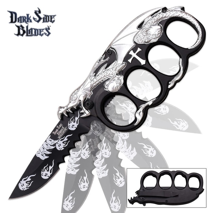 Silver Dragon Spring-Assisted Open Knuckle Folding Knife 