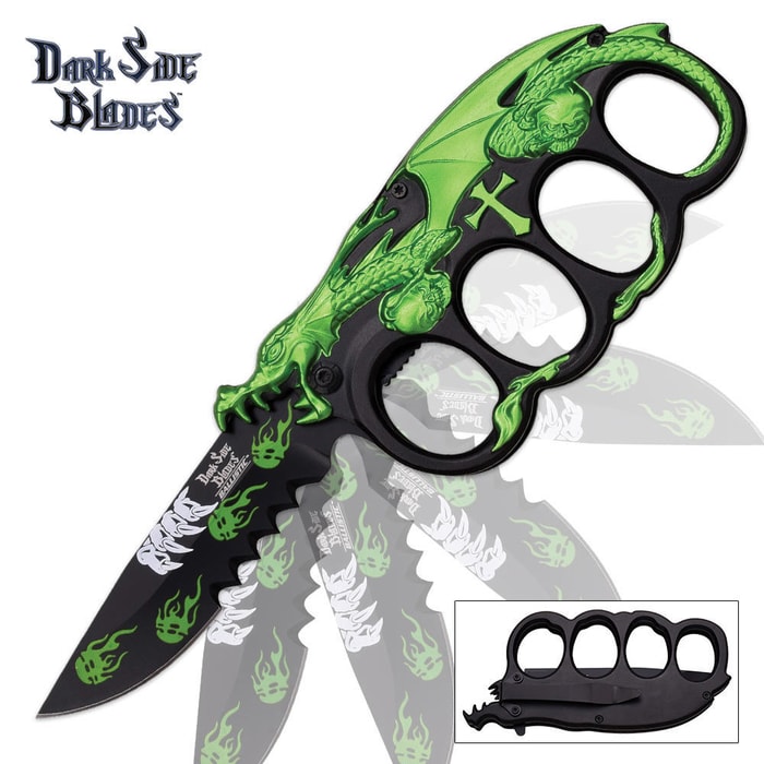 Green Dragon Spring-Assisted Open Knuckle Folding Knife  