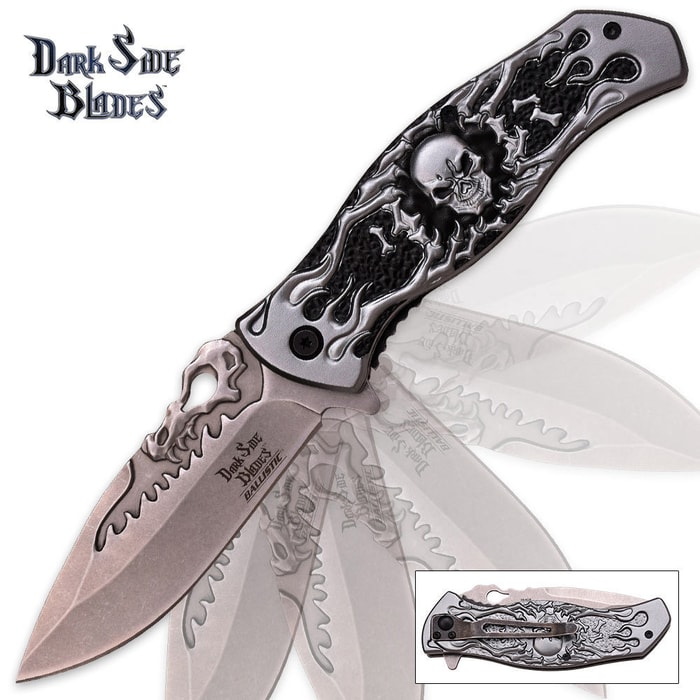 Dark Side Blades Stonewash Assisted Opening Ballistic Skull Folding Pocket Knife