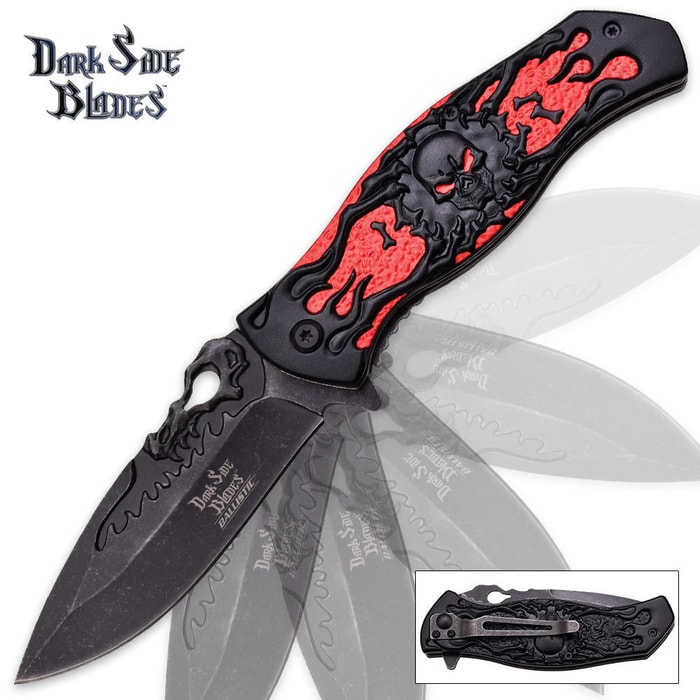 Dark Side Blades Red & Black Ballistic Assisted Opening Pocket Knife