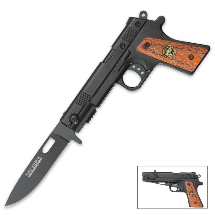Tac-Force Gun-Shaped Pocket Knife Black Blade